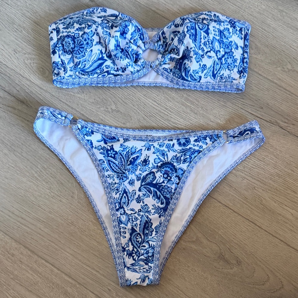 Blue and White Paisley Bikini Set